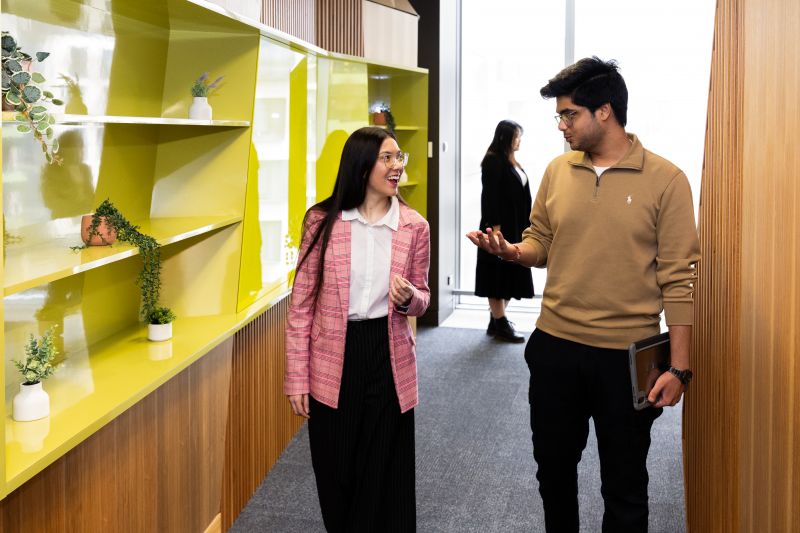 Students walking through WorkHub